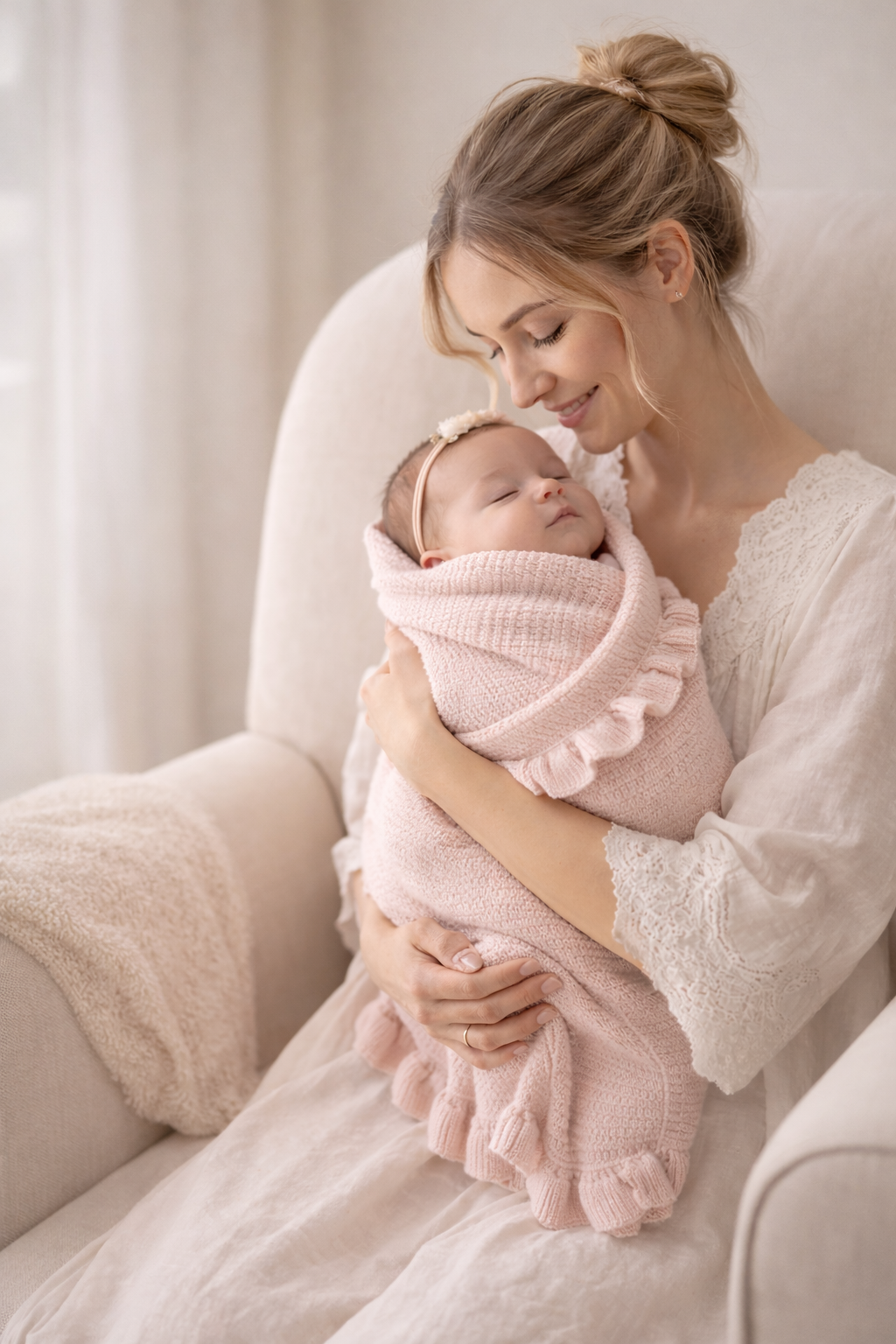 Luxury Pink Knitted Baby Receiving Blanket – Soft Newborn Swaddle