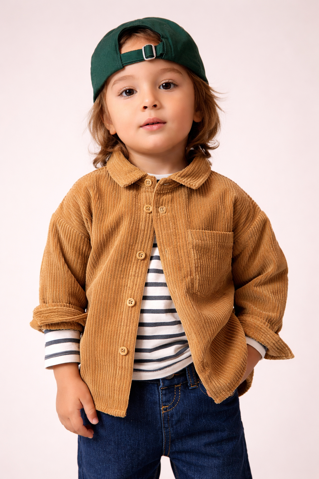 Baby Boy Shirt Collar Basic Velvet Long Sleeve Shirt – Brown