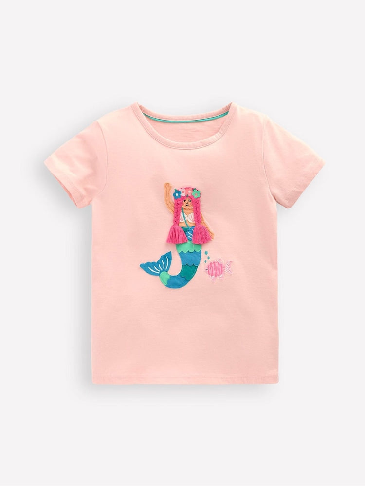 Boden Pink Mermaid Appliqué Short Sleeve T-Shirt – 100% Cotton