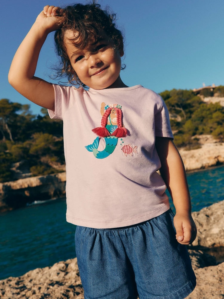 Boden Pink Mermaid Appliqué Short Sleeve T-Shirt – 100% Cotton
