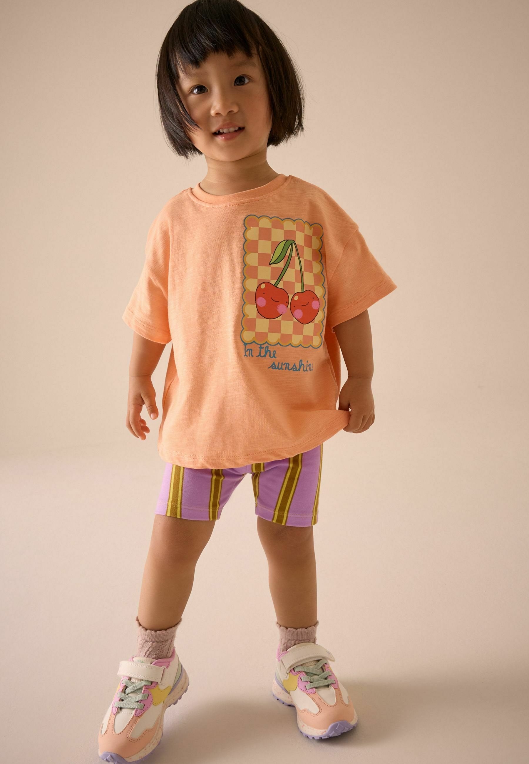 Kids Peach Cherry Graphic Short Sleeve T-Shirt
