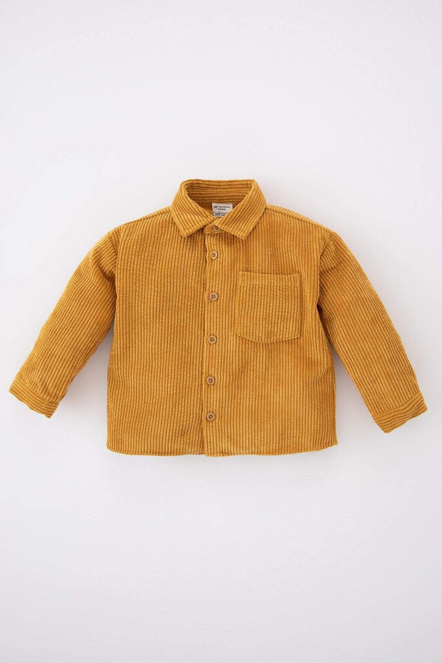 Baby Boy Shirt Collar Basic Velvet Long Sleeve Shirt – Brown
