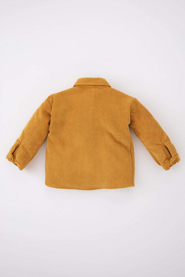 Baby Boy Shirt Collar Basic Velvet Long Sleeve Shirt – Brown