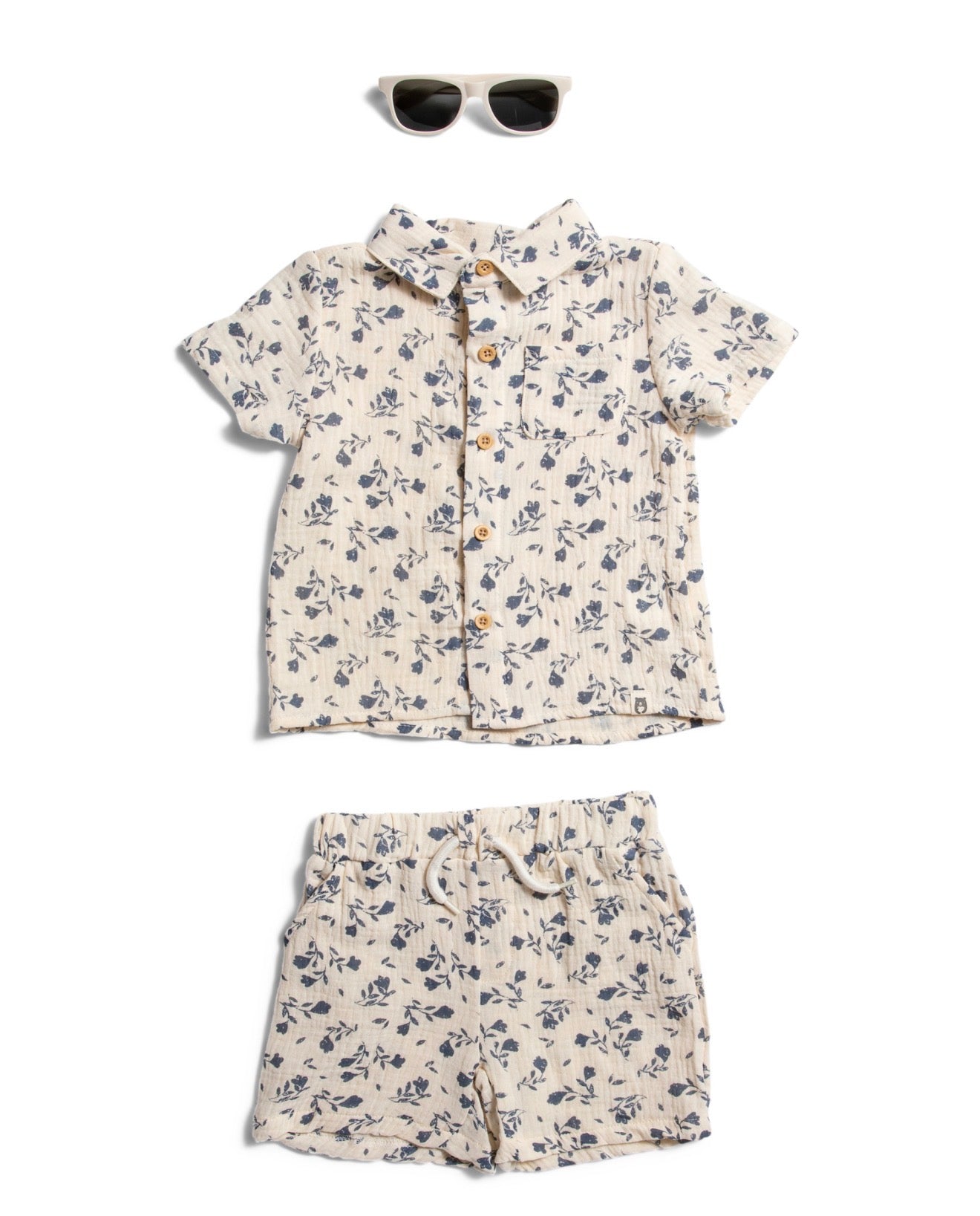 Floral Print Short Sleeve Shirt & Shorts Set – Beige