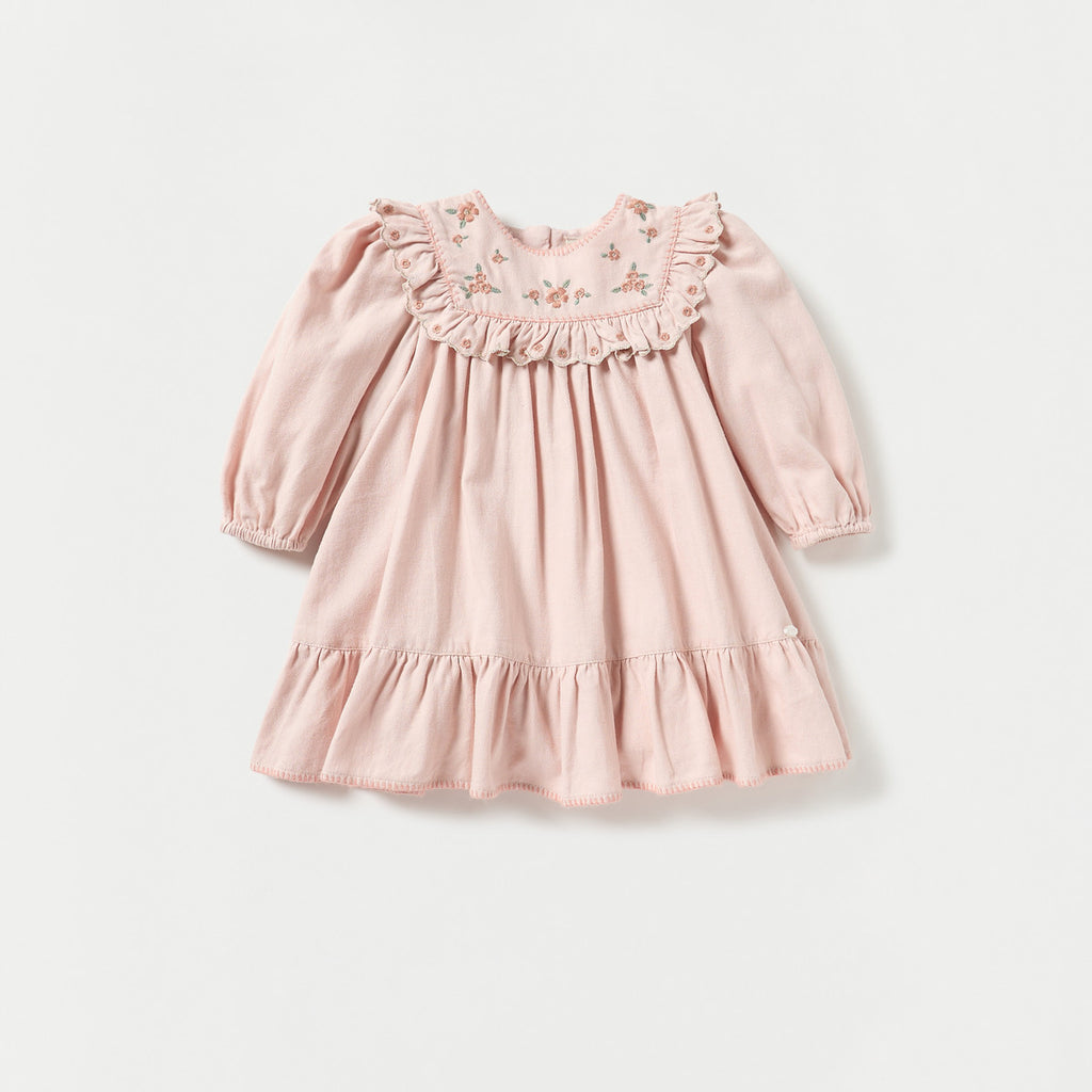 Giggles Floral Embroidered Long Sleeve Dress – Pink
