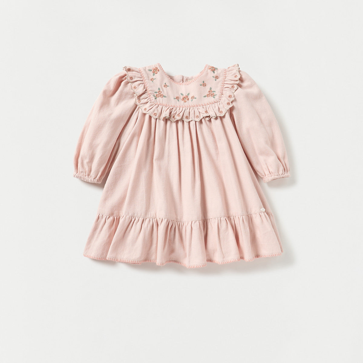 Giggles Floral Embroidered Long Sleeve Dress – Pink